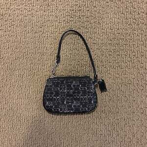 Coach Small Black and Silver Metallic Signature C Optic Lurex Wristlet Mini Bag